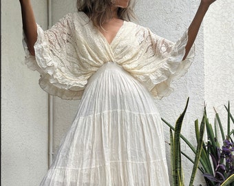 Boho Lace Trim Cotton Maxi Dress/Kaftan Wedding Dress/ Boho Wedding Dress/Ruffle Maxi Dress/Maternity Photoshoot Maxi dress,Women's dress.