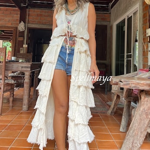 Bohemian Long Jacket,Boho Cotton Long Vest,Festival Kimono,Boho Cardigan,Bikini cover ups,Hippie jacket,summer cotton jacket,