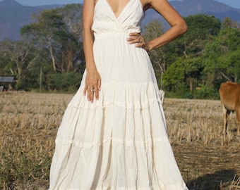 sexy white maxi dress Bohemian High-Waisted flowy with Hollow Hem and Short Sleeves Available In Plus Sizes Open Back White Maxi Dress/