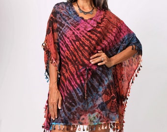 Boho Tie dye Kaftan Tunic Dress,Cotton Tie dye kaftan blouse,