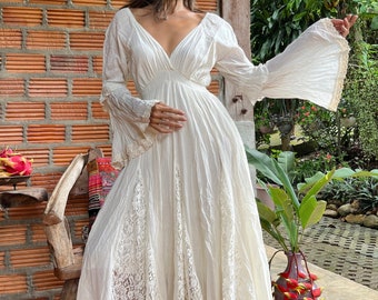 Vestido bohemio con hombros descubiertos o cubiertos, vestido de novia bohemio, vestido de maternidad para sesión de fotos, vestido largo para fotografía, vestido de novia de maternidad.