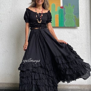 Boho off shoulder Crop top,2 piece set top and skirt in black,Black Ruffle crop top,Cotton Crop Top,Maternity set for Photoshoot.