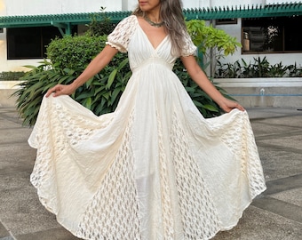 Boho Lace Trim Maxi Dress/Maternity Wedding Dress/Off shoulder Maxi White Dress/Maternity for Photoshoot dress,Boho Wedding dress,Circle