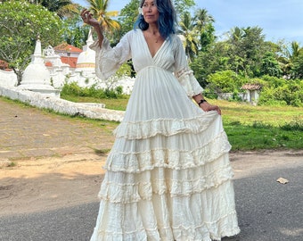 Boho Wedding Dress,bell Sleeve Layered Maxi Dress,maternity for