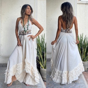 Boho Wedding dress,Backless Halter dress,Fishtail maxi dress,Maternity For Photoshoot Dress,Gown,Halter Layer dress,Halter ruffle Dress