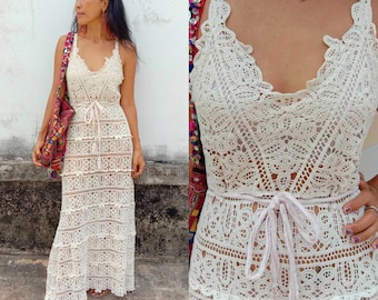 Gorgeous detailed Lace from head to toe crochet boho wedding dress. Sexy beach dress. Party Dress. White Dress. Ibiza girl dress. dream gown