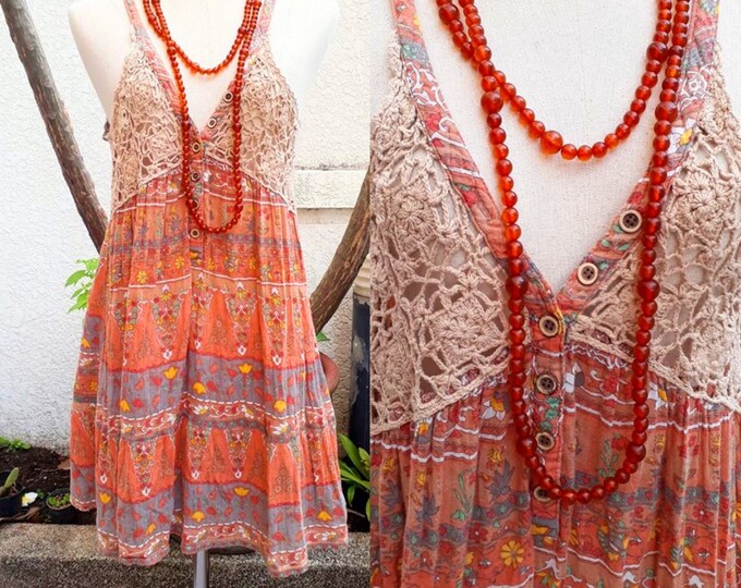 Vintage Crochet Indian Dress/indian Print Dress/boho Indian Etsy