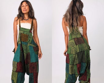 Handmade Boho Cotton Patchwork Baggy Overall,Block Print Patchwork Jumpsuit,Hippie Nepalese Patchwork Overall,Tribal Patchwork Jumpsuit.