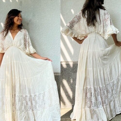 Boho Lace Trim Cotton Maxi Dress/kaftan Wedding Dress/ Boho - Etsy