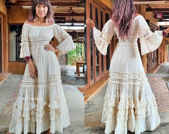 Boho Off Shoulder Dress,Boho Ruffled Maxi Dress,Layered  maxi dress,Boho Wedding Dress,Engagement Dress, Maternity photoshoot Maxi dress