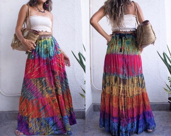Handmade Tie dye Maxi Skirt,Hippie Tie dye skirt,Multiple color tie dye skirt,Festival tie dye peasant skirt,Beach maxi skirt,Gypsy skirt.