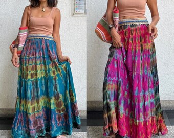 Handmade Tie dye Maxi Skirt,Hippie Tie dye skirt,Multiple color tie dye skirt,Festival tie dye peasant skirt,Beach maxi skirt,Gypsy skirt.