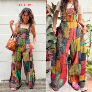 Boho Patchwork Overall in Pants,Hippie patchwork Baggy Overall,Wide legs Patchwork Overall,Patchwork Jumpsuit in Pants,Tribal Cotton Overall