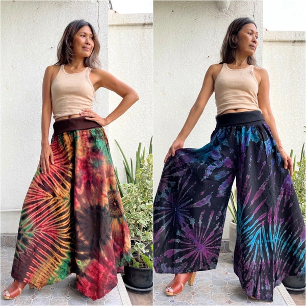 Boho hippie tie dye pants,Tired Wide leg Cotton pants,Colorful Tie Dye pants,Hippie Tie Dye Wide Legs Pants,Festival Tie Dye Pants,