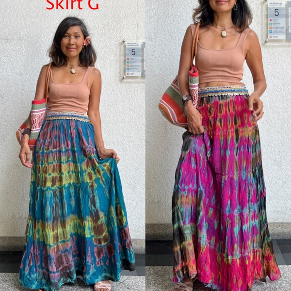 Handmade Tie dye Maxi Skirt,Hippie Tie dye skirt,Multiple color tie dye skirt,Festival tie dye peasant skirt,Beach maxi skirt,Gypsy skirt.