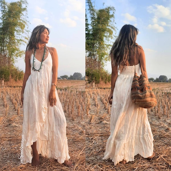 Vestido de noiva boho, vestido longo boho, vestido longo boho estilo halter, vestido longo para maternidade, vestido longo estilo vestido, vestido longo cigano, vestido longo de praia.
