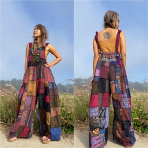 Handmade Boho Cotton Patchwork Baggy Overall,Block Print  Patchwork Jumpsuit,Hippie Nepalese Patchwork Overall,Tribal Patchwork Jumpsuit.