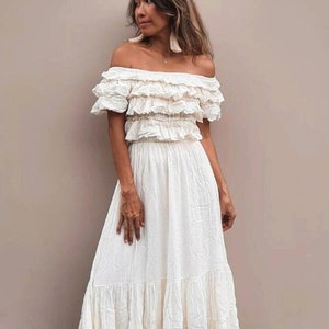 Boho Ruffled Wedding Dress,Cotton Ruffled Off shoulder Maxi Dress,Romantic Wedding Dress,Maternity for photoshoot dress,Beach wedding dress