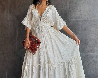 white bohemian dress plus size