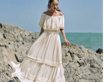 positano moda abito lungo a balze cotone