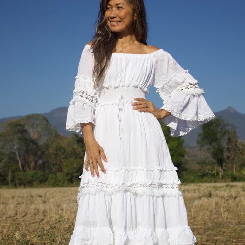 boho engagement dress Wedding | Dress |open Back Maxi Dress for Woman /bohemian Dresses/bridesmaid Dress/evening White Dress |save the Date neckline elongates the frame Boho Dress Engagement Photos -