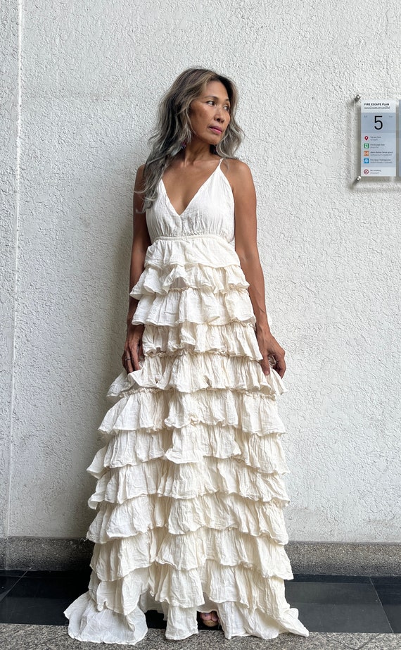 long white layered dress WHITE CHIFFON LAYERED DRESS | CULT MIA