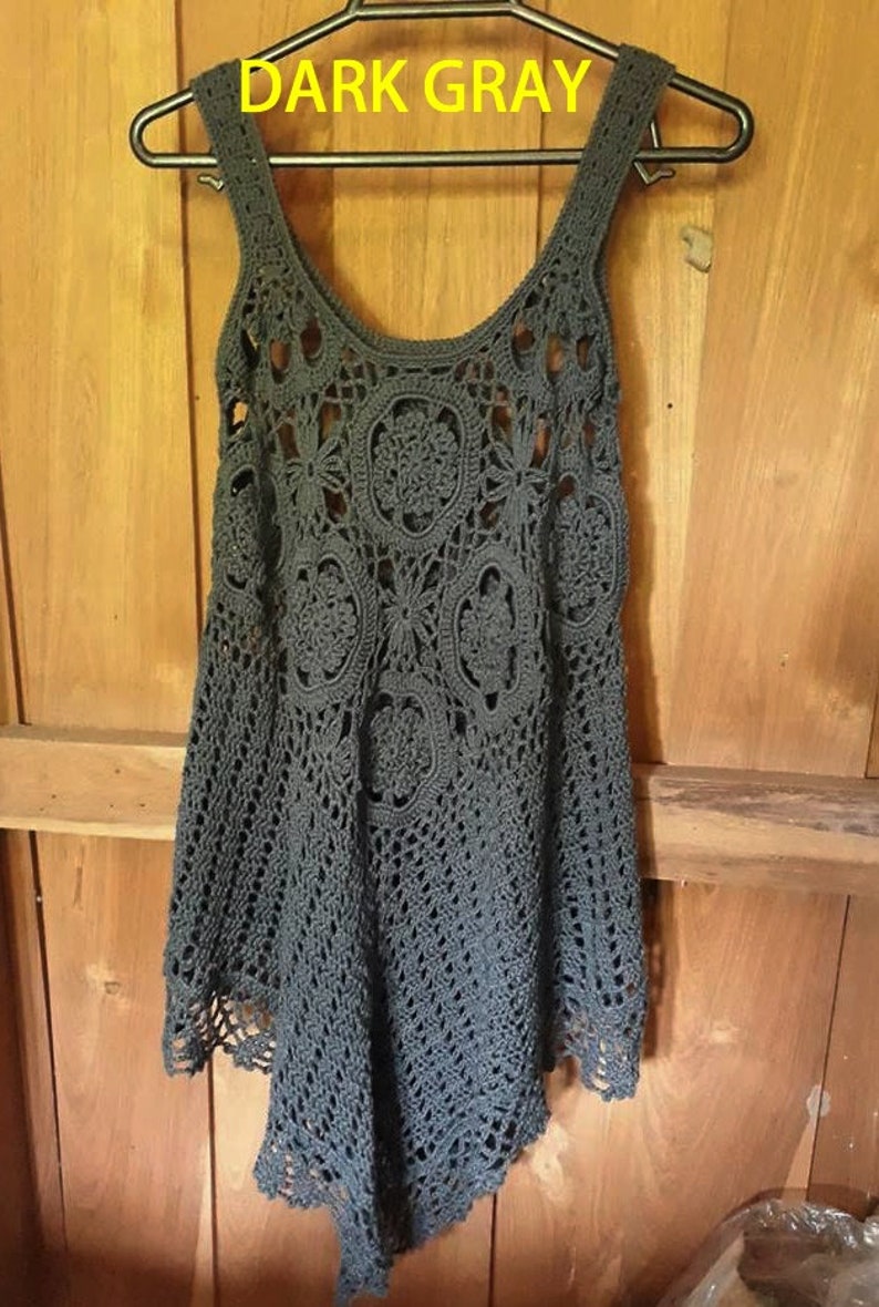Handmade Crochet Tunic Dress /Boho crochet Dress/ High Low crochet dress/ Romantic crochet dress.Festival crochet dress/Summer beach dress image 6