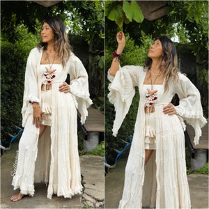 Boho Cotton Duster Kimono Cardigan,Boho Long Jacket,Gypsy Kimono,Bikini Cover up,Maternity For Photoshoot Cover Up,Boho maxi Ruffled Kimono.