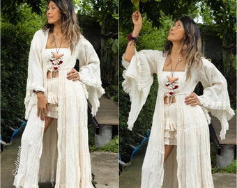 Boho Cotton Duster Kimono Cardigan,Boho Long Jacket,Gypsy Kimono,Bikini Cover up,Maternity For Photoshoot Cover Up,Boho maxi Ruffled Kimono.