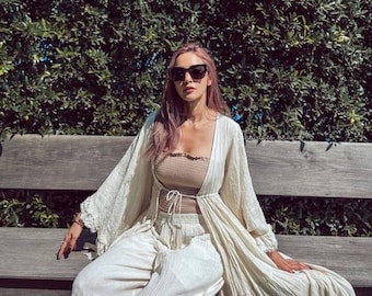 Boho Cotton Duster Kimono Cardigan,Boho Long Jacket,Gypsy Kimono,Bikini Cover up,Maternity For Photoshoot Cover Up,Boho maxi Ruffled Kimono.