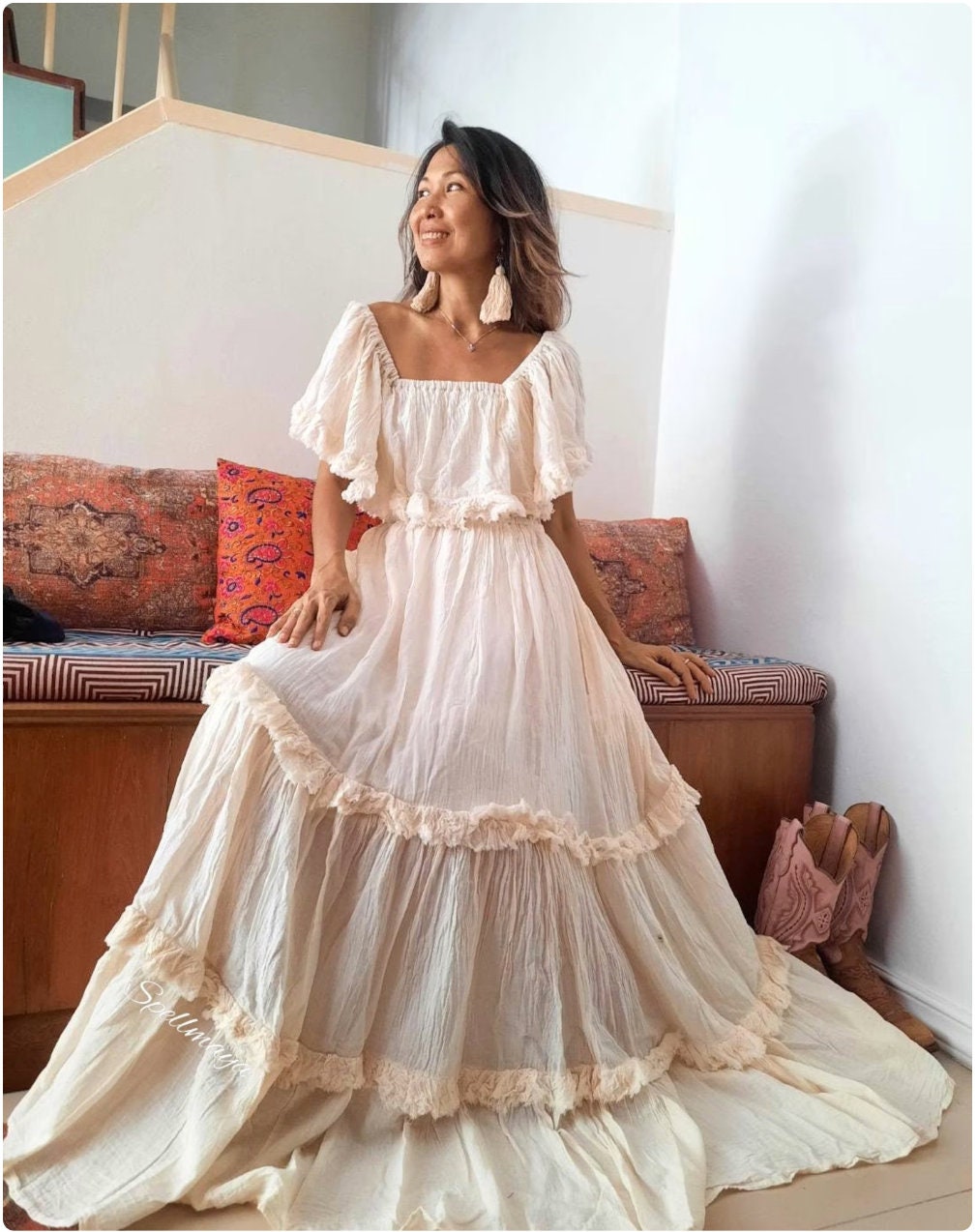 off the shoulder boho bridesmaid dresses Beautiful Bridesmaid Dresses Off-the-shoulder A Line Long Chiffon Boho –  Anna PromDress main image 1