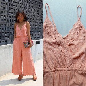 Boho Salmon Jumper/Resort Wear/Bohemian Jumper/L Space Brand/Summer Jumper/Jumpsuit long pant.