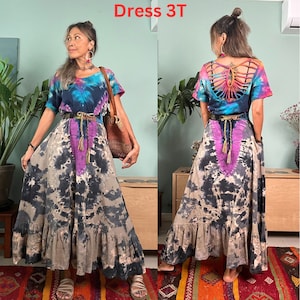 Boho CottonTie Dye Ruffled sleeves Maxi Dress,Hippie Width sleeves Tie dye Kaftan Dress,Cutwork tie dye dress,Maternity flowy Tie dye dress