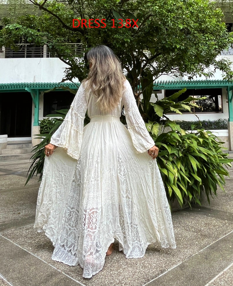 Boho Wedding Dress,Cream Wide Sleeve Wedding Dress,Beach Wedding Dress,Maternity for Photoshoot Maxi dress,Photoshoot Wedding Dress. image 3