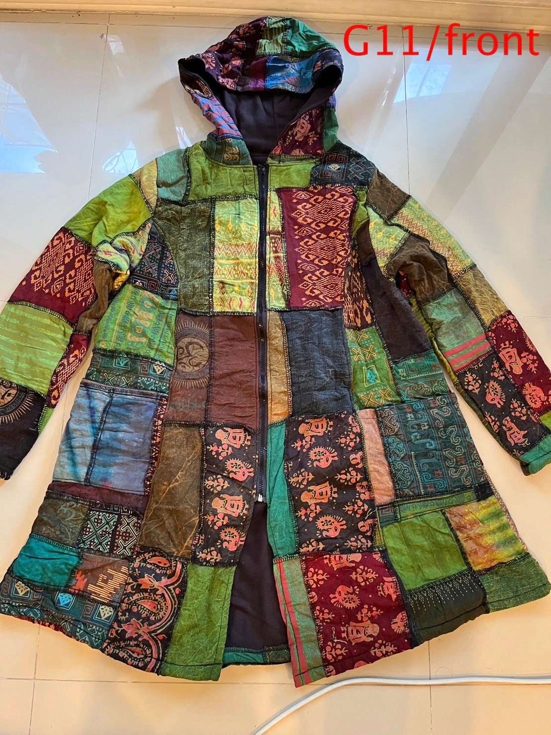 Handmade Hoody Patchwork Long Jacket, Hippie Nepalese Tribal Handmade Hoody Patchwork Long Jacket, Hippie Nepalese Tribal
