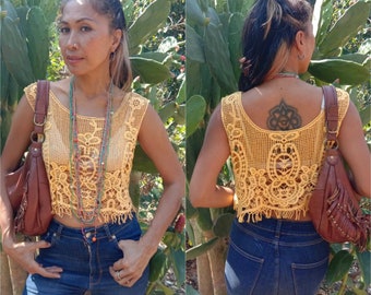 Top de encaje playero con flecos. Top de encaje negro/boho/top corto/top de encaje para festivales/negro/blanco roto/crema.