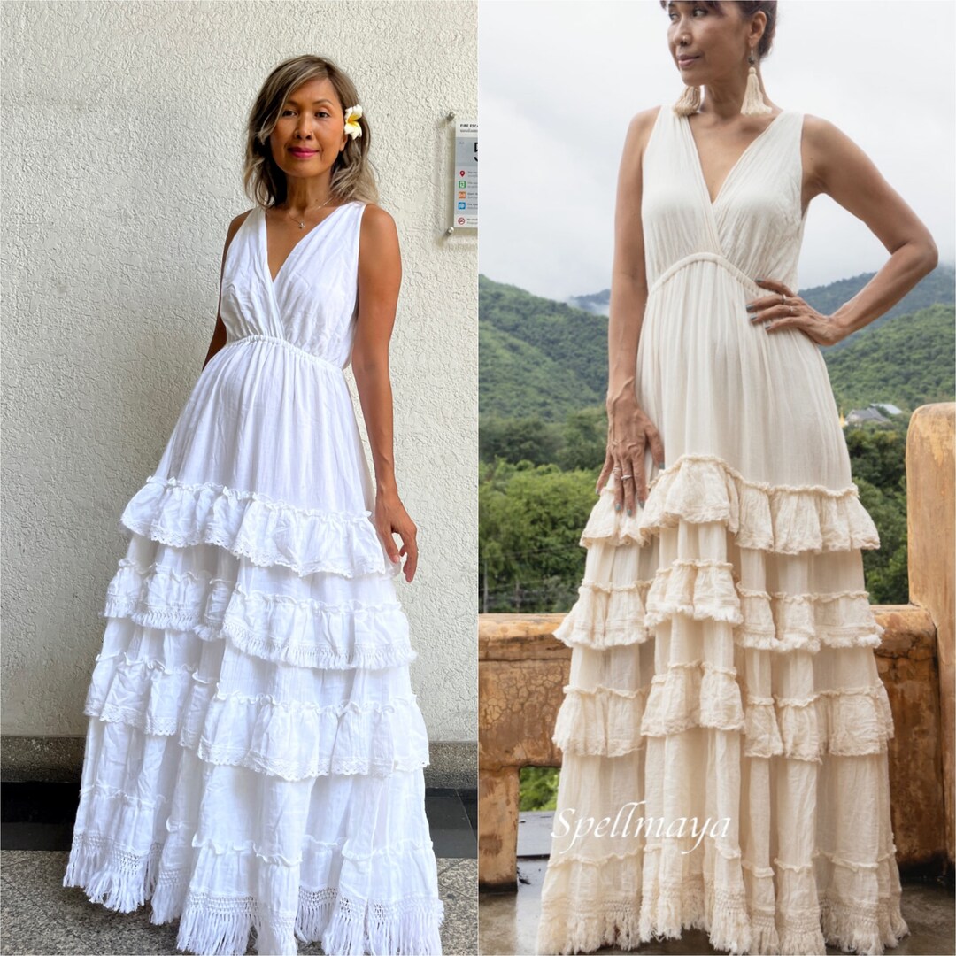 Boho White Wedding Dressbeach Wedding Dressphotoshoot for - Etsy