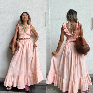 Boho 2 pieces set in skirt,Cotton Crop top and maxi skirt set,Photoshoot 2 pieces set,Cotton crop top,Tie dye 2 piece set with ruffled.