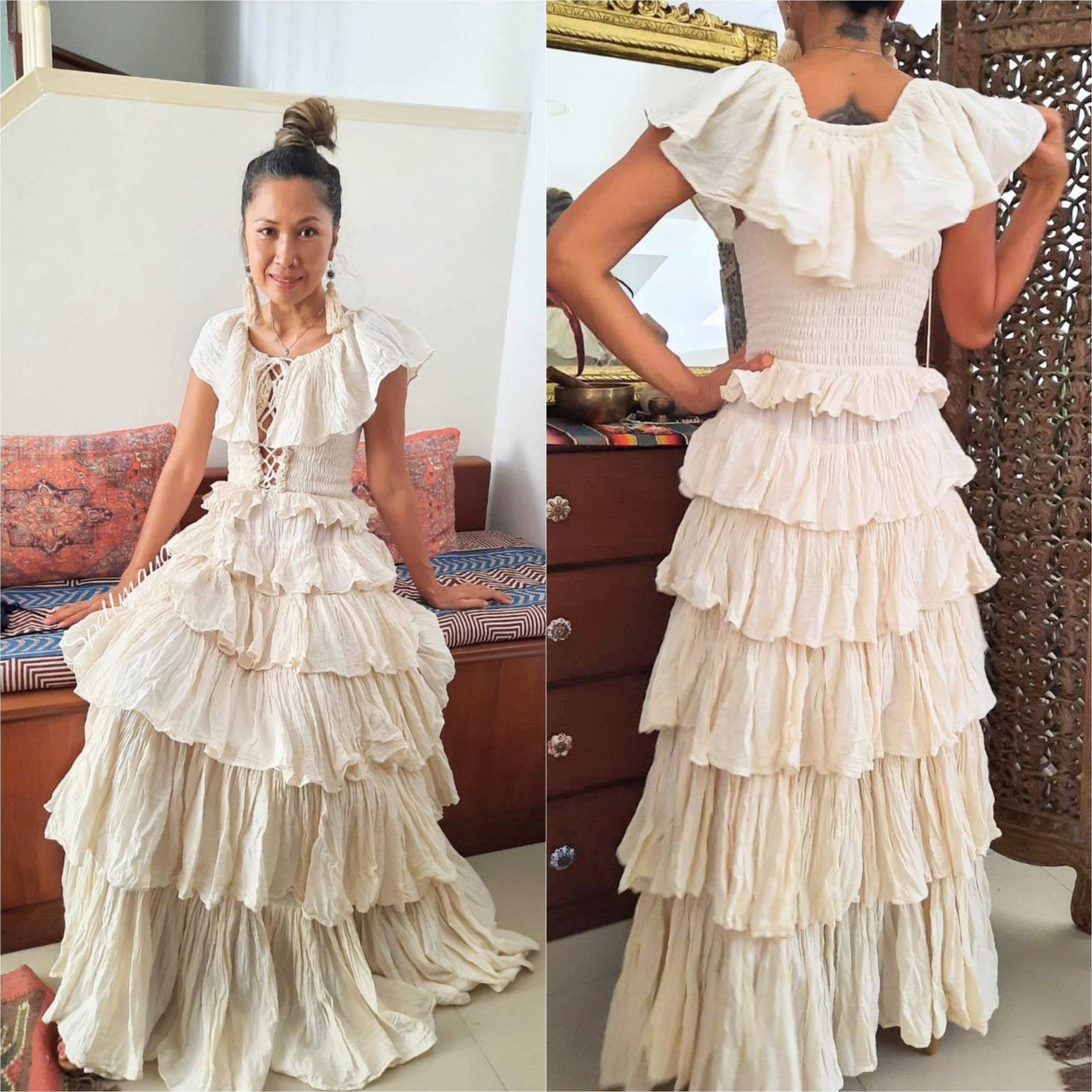 Bohemian Lace up Wedding Dress,boho Ruffle Smocked Maxi Dress, off  Shoulders Maxi Dress,boho Layered Maxi Dress,maternity Maxi Dress. - Etsy