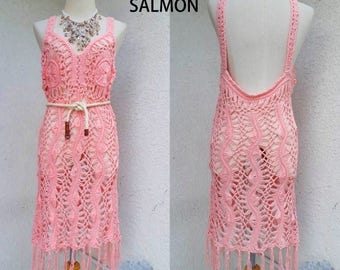 Boho Macrame Dress/Bohemian  Crochet Dress/Festival Fringe Crochet Dress/Hippie Beach Dress/Sundress/Bikini Cover Up /Women's Dress. 3 Color