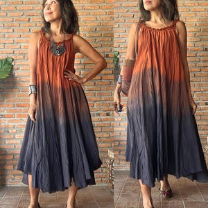 Boho Hand Dyed Ombre Midi dress, Flowy sleeveless dress summer dress,Tie dye Festival Dress,Cotton Gradients dress,Beach dress,Casual dress. image 9