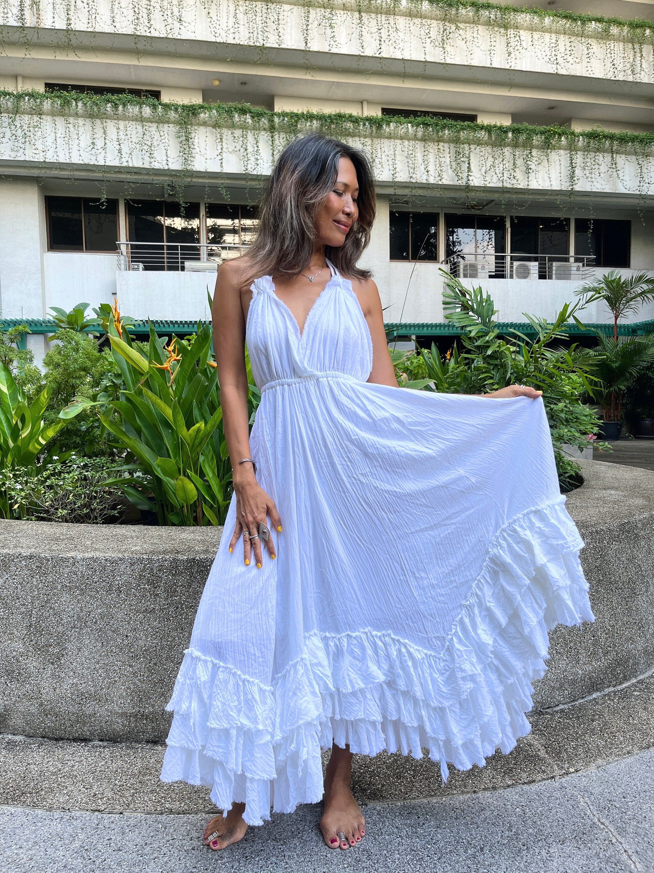 Boho Wedding Dress,Boho Ruffled Halter Dress,Beach Wedding dress,Ruffle High Low maxi dress, Off White Ruffled dress,Backless maxi dress. Boho Wedding Dress,Boho Ruffled Halter Dress,Beach Wedding dress,Ruffle High Low maxi dress, Off White Ruffled dress,Backless maxi dress.