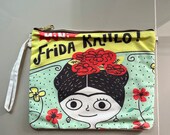 Handmade Hand bag Frida Printed/Boho Frida Clutch/ Fabric Make Up Bag/Festival Frida bag.