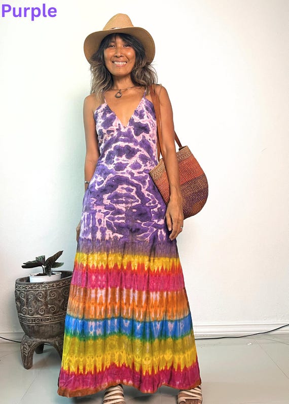 Boho Tie dye Peasant Maxi Dress,Cotton Jersey Tie dye backless dress,Beach Tie dye dress,Festival Tie dye dress,Hippie Tie dye dress.