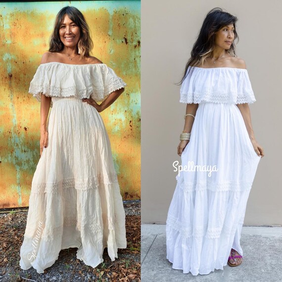 long white boho maxi dress
