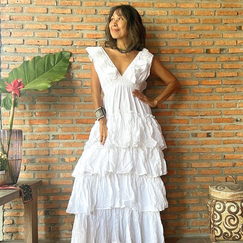 chinese dress ladies Pamela Enchanting Ruffled Tiered Maxi Dress S / Green