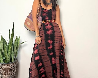 BohoTie dye Maxi Dress,Maternity Dress,Resort Wear,Beach Maxi dress,Festival Tie dye Maxi Dress Gown Double strap shoulder Weighted. Stretch