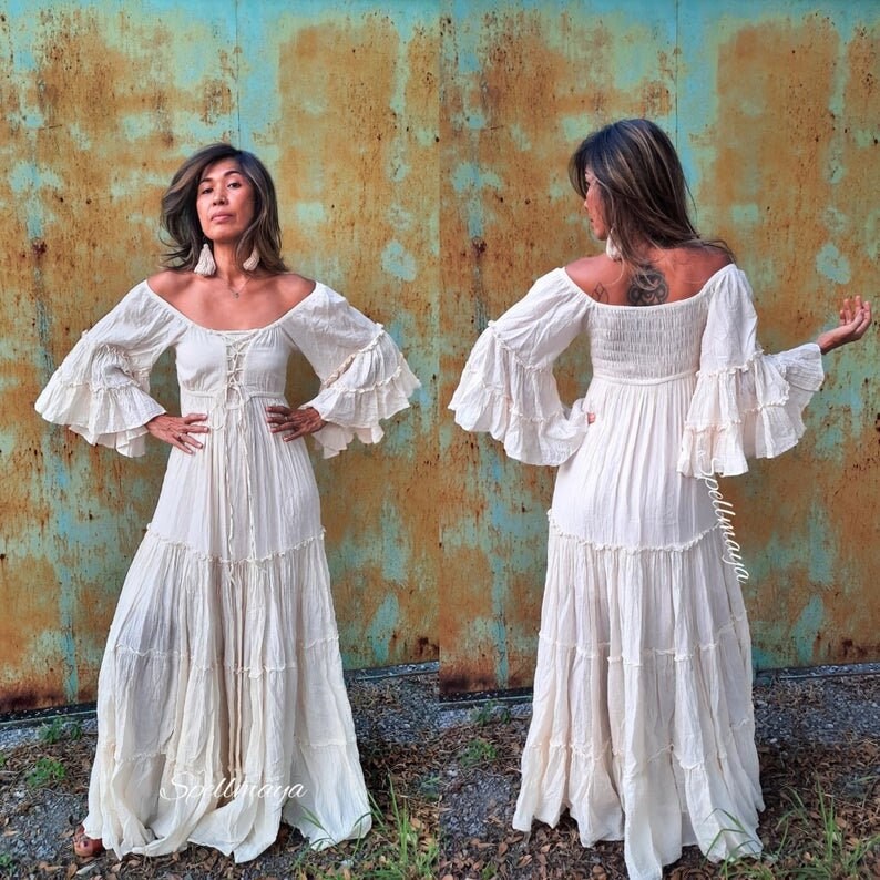 Boho Smocked Off shoulder Dress/Beach maxi dress/Boho Wedding 
