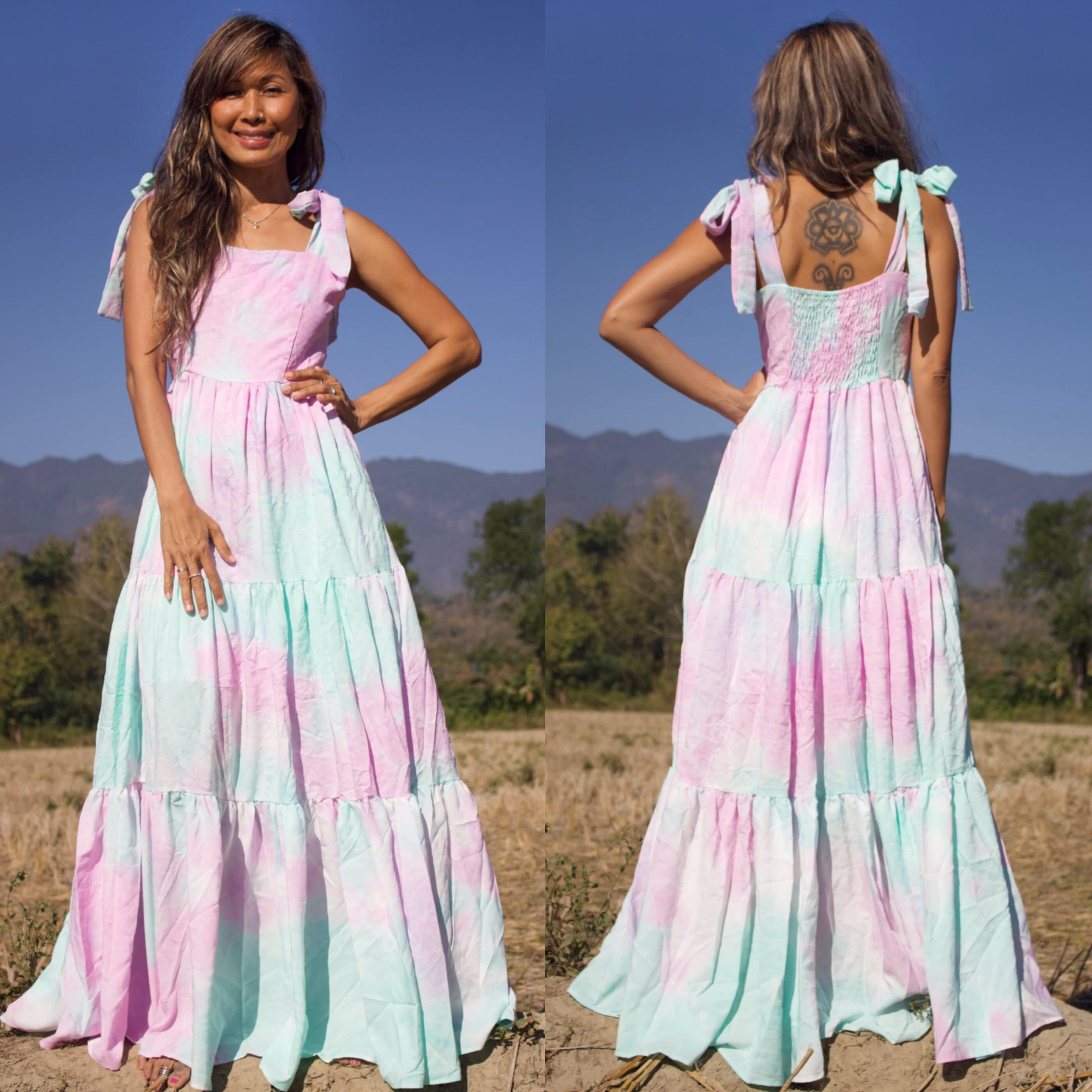 Boho Tie Dye Peasant Maxi Dress,spring Dress for Women,beach Maxi