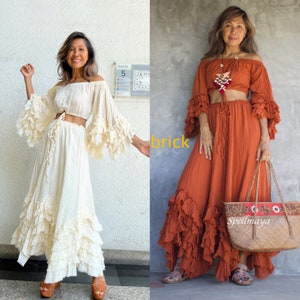 Handgefertigtes Baumwoll-Crop-Top / Winkelärmel-Crop-Top, Gypsy-Oberteil mit gerüschten Ärmeln, Festival-Off-Shoulder-Top, Boho-Creme-Strandbluse, Damenbluse.